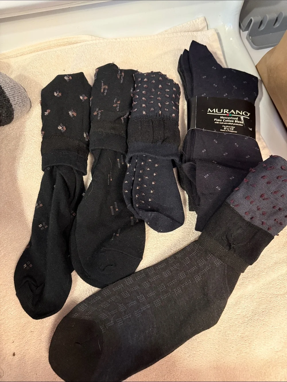 Murano Navy Dress Socks with Small Dot Motif 7 Pairs